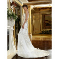 ZM16020 Duquesa Satén Una línea de vestido nupcial con adorno de cristal Spaghetti correa boda vestidos de novia y flores en 3D